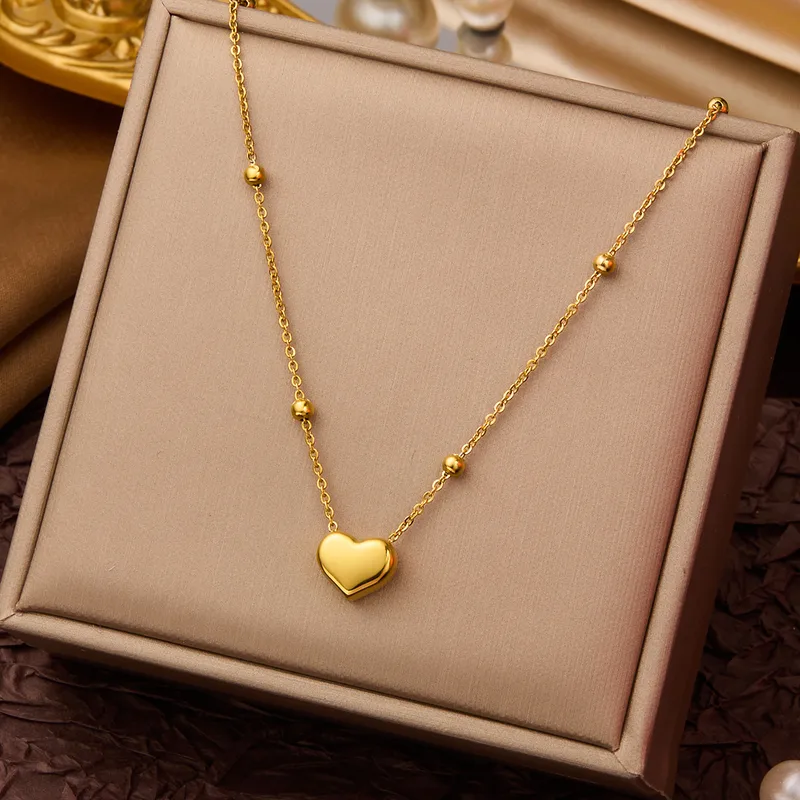 Gold Heart Charm Necklace  Sophisticated Beaded Link Chain