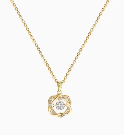 Interlocking Love Knot Necklace  Radiant Gold and Cubic Zirconia Pendant