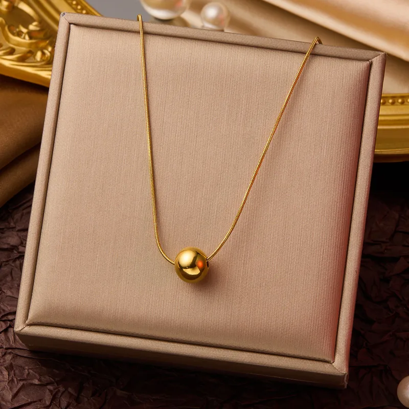 Classic Gold Sphere Slider Necklace  High-Polished Jewelry Gift
