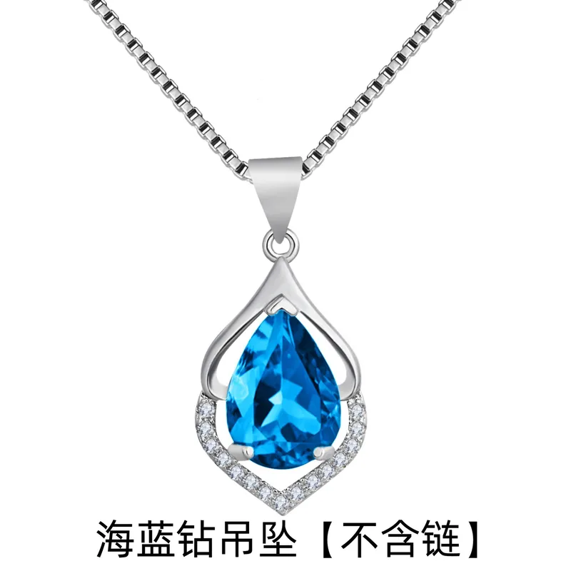Pear-Cut Aquamarine Blue Zircon Pendant in Sterling Silver