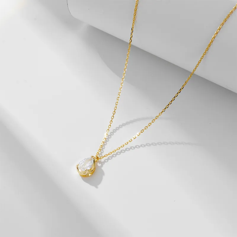 Women's 925 Sterling Silver Teardrop Pendant  14K Gold Finish with Box Chain