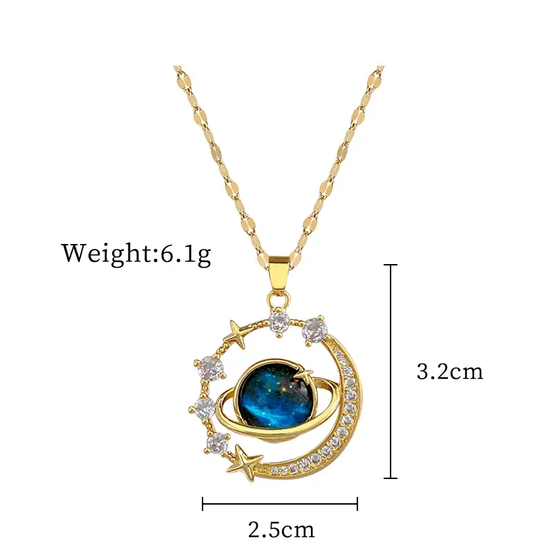 Gold-Tone Saturn & Crescent Moon Celestial Pendant